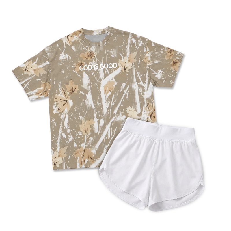 Vintage Camo GOD IS GOOD Print T-Shirt & Short Two Piece Set - Khaki Camo - 2XL - image 12