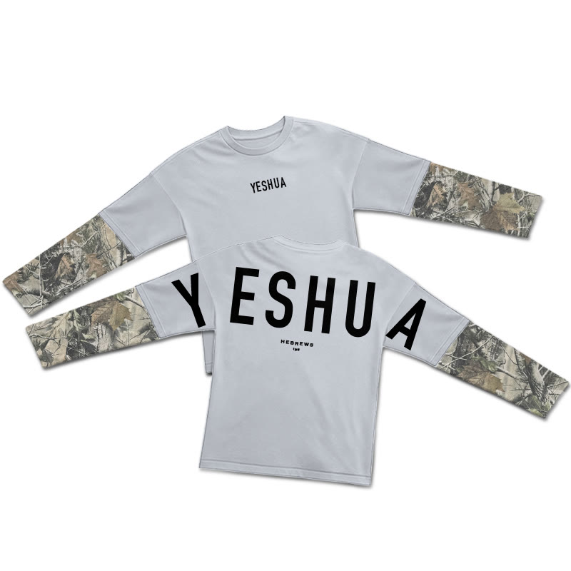 Yeshua Hebrews 13:8 Dead Leaves Camouflage Patchwork Print Layered-style T-shirt  - Light Gray - 5XL - image 5