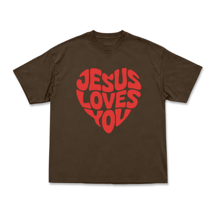 Vintage Jesus Loves You Heart Graphic T-Shirt - Coffee - US16-18(2XL) - image 5