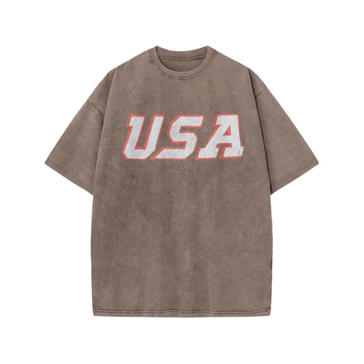 Vintage USA Graphic Print Acid Washed T-shirt - Coffee - US20-22(3XL) - image 5