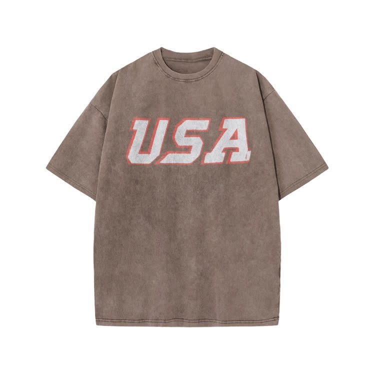 Vintage USA Graphic Print Acid Washed T-shirt - Coffee - US20-22(3XL) - image 5