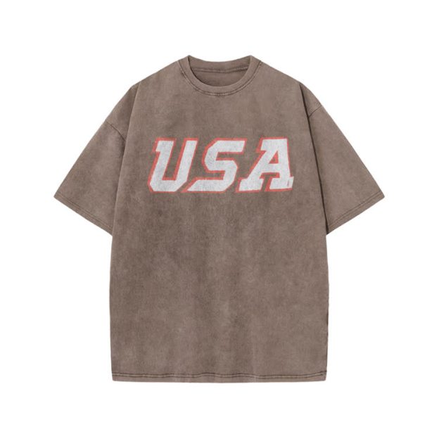 Vintage USA Graphic Print Acid Washed T-shirt - Coffee - US20-22(3XL) - image 5