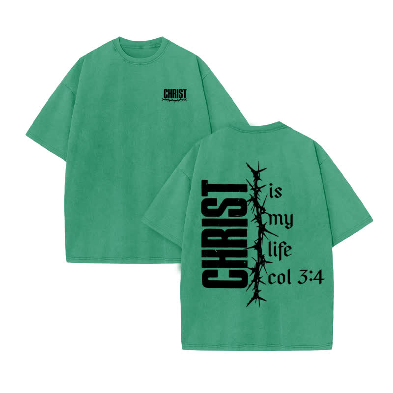 Unisex 100% Cotton Christ Is My Life Print Acid Washed T-shirt - Green - US20-22(3XL) - image 7