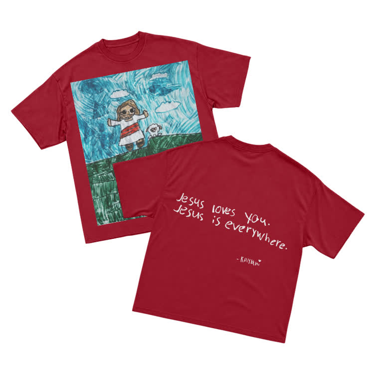 Vintage Inspired Childlike Art Graphic T-Shirt - Red - US16-18(2XL) - image 5