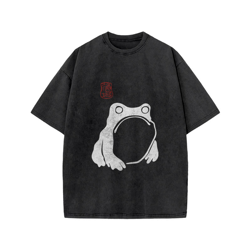 Unisex 100% Cotton Matsumoto Hoji Woodblock Print Frog Art Acid Washed T-shirt