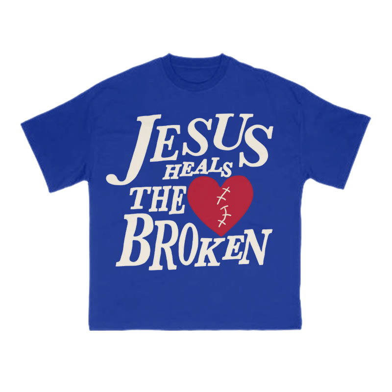 Unisex Jesus Heals The Broken Print T-shirt - Blue - US16-18(2XL) - image 12