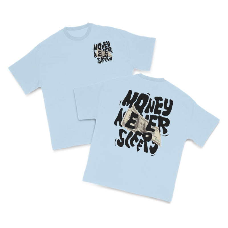Money Never Sleeps Print T-shirt - Light Blue - US16-18(2XL) - image 11