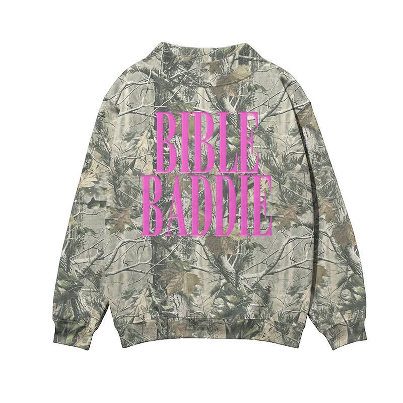BIBLE BADDIE Camo Mock Neck Sweatshirt - Khaki - 3XL - image 3