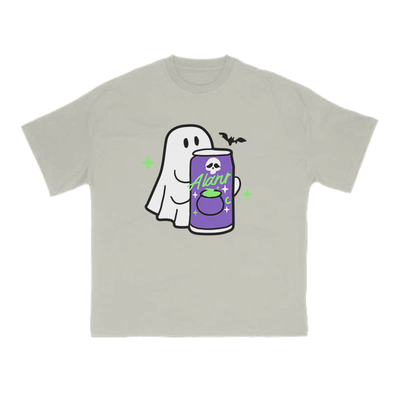 Unisex 100% Cotton Cute Ghost Print T-shirt - Warm Grey - US16-18(2XL) - image 5