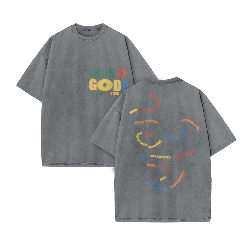 Child Of God Colorful Print Acid Washed T-shirt - Grey - US20-22(3XL) - image 4