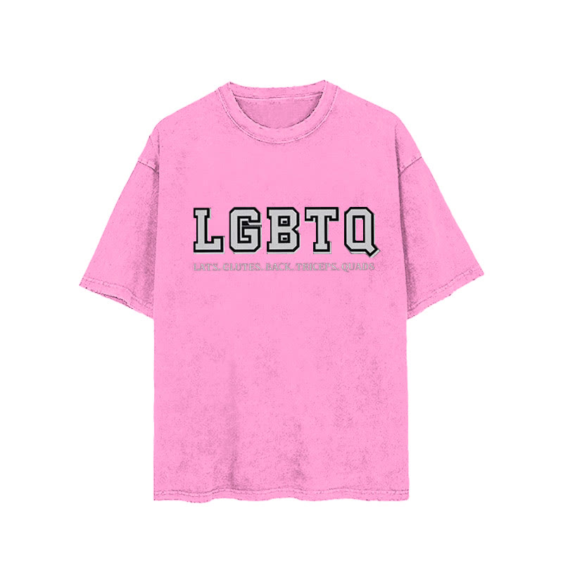 100% Cotton LGBTQ Vintage Printed Washed Gym T-shirt - Pink - 2XL - image 5