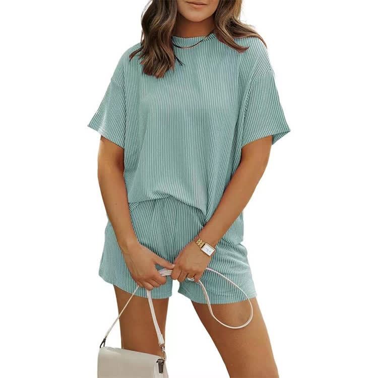Summer Casual Striped T-shirt Sets - Blue - 3XL - image 9