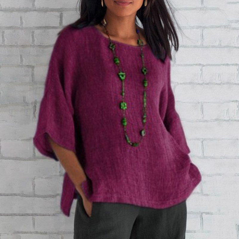 Casual Three-quarter Sleeve Crew Neck Top - Purple - 5XL - image 6