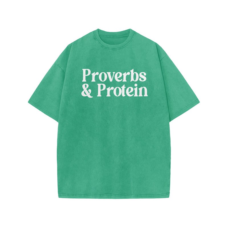 Proverbs & Protein Print Acid Washed T-shirt - Green - US20-22(3XL) - image 6
