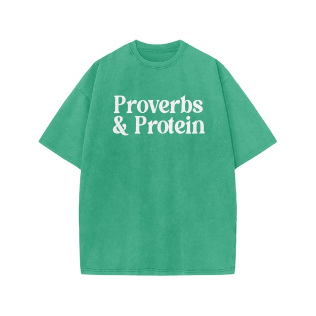 Proverbs & Protein Print Acid Washed T-shirt - Green - US20-22(3XL) - image 6