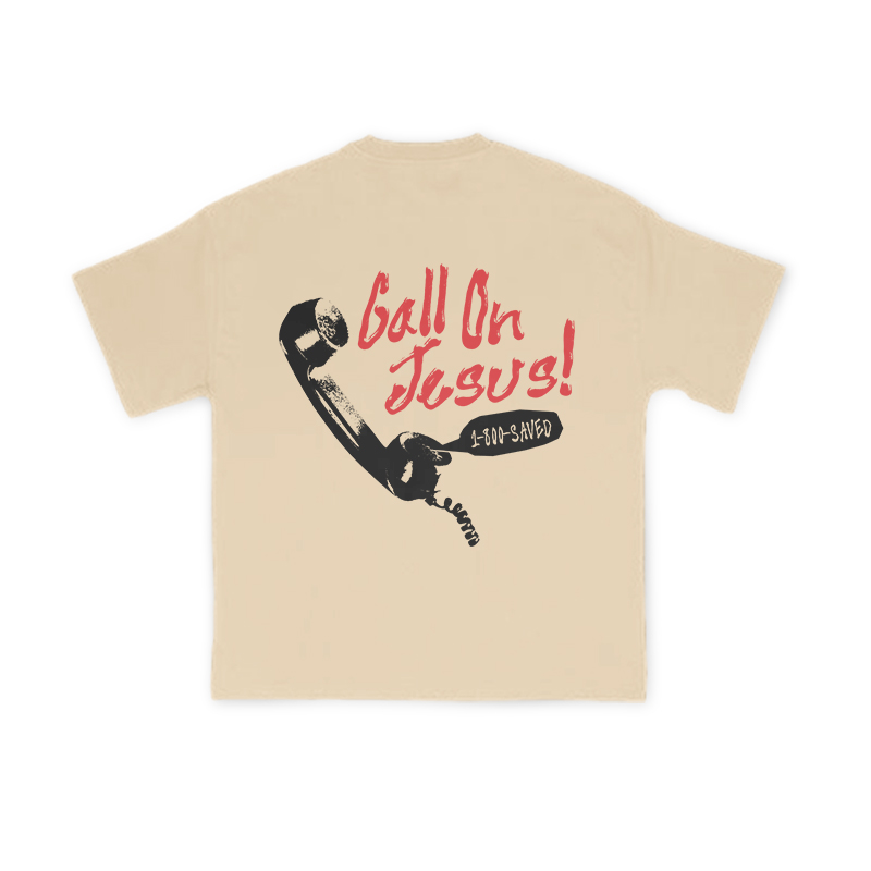 Call On Jesus 1-800-Saved Print T-shirt - Apricot - US16-18(2XL) - image 5