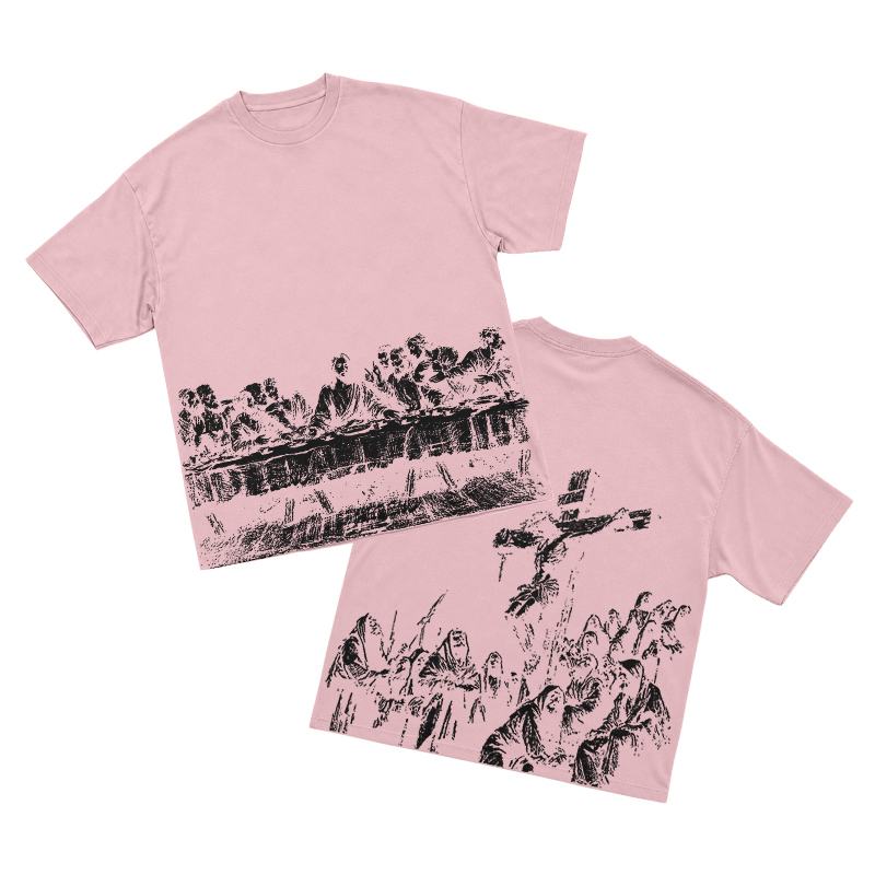 Vintage Artful Ink Wash Style Character Illustration Graphic T-shirt - Pink - US16-18(2XL) - image 5