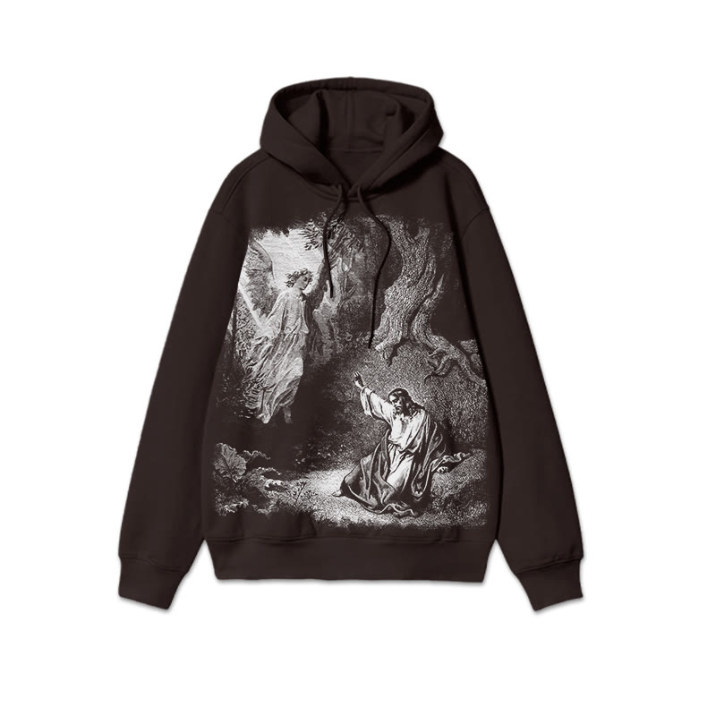 Unisex 100% Cotton Prayer In Gethsemane Print Hoodie - Coffee - US16-18(2XL) - image 5