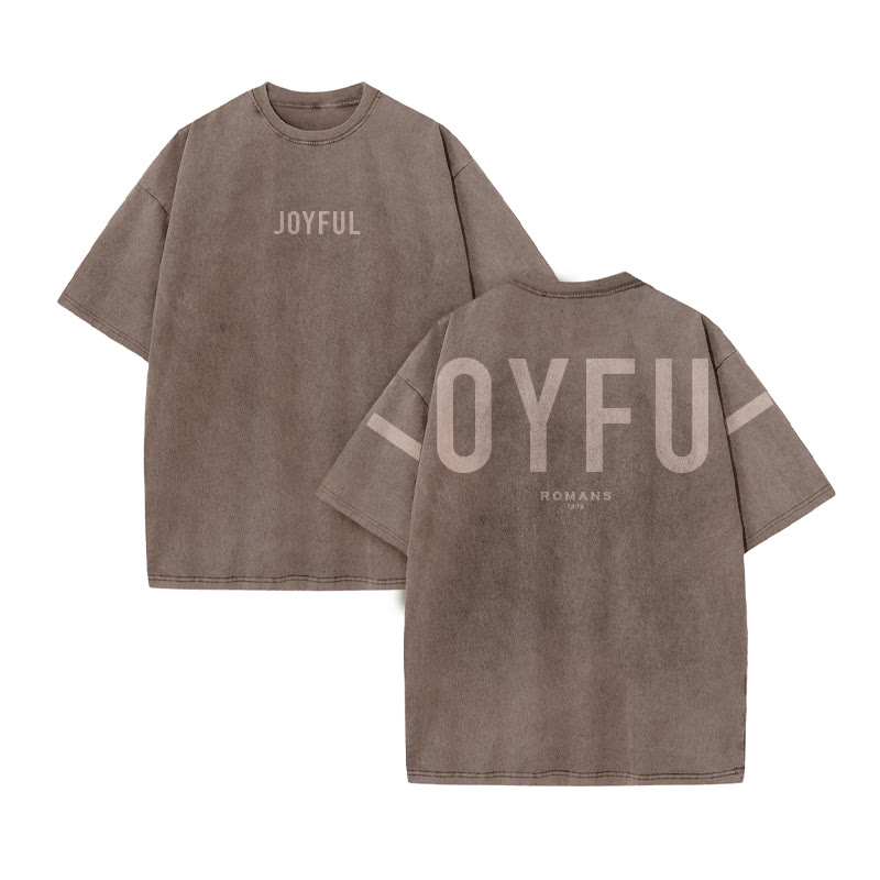 Joyful Romans 12:12 Print Acid Washed T-shirt - Coffee - US20-22(3XL) - image 4