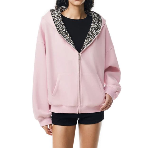 Women's Retro Leopard Print Zip-up Hoodie - image 4