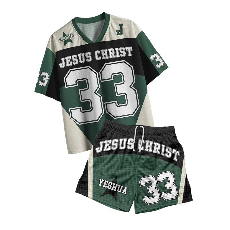 Jesus Christ 33 Print Mesh T-shirt Set - Green - 4XL - image 1