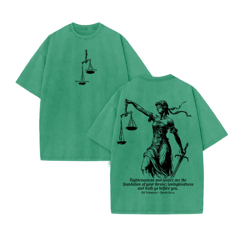 Unisex 100% Cotton Justice And Fairness Kindness And Honesty Print Acid Washed T-shirt - Green - US20-22(3XL) - image 7