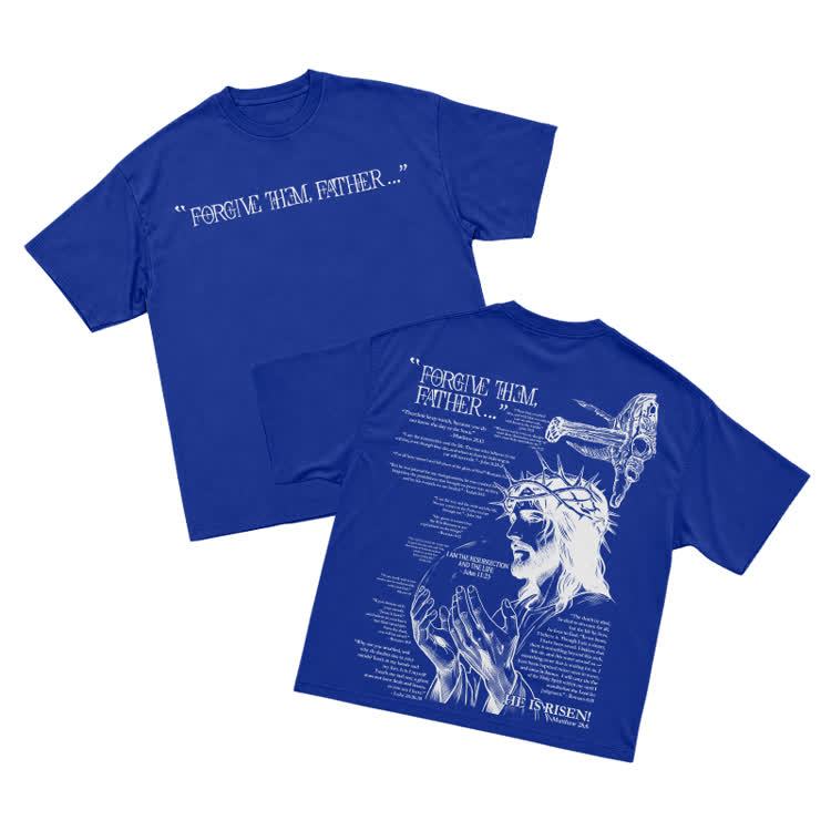 Streetwear Forgive Them Father Graphic T-Shirt - Blue - US16-18(2XL) - image 13