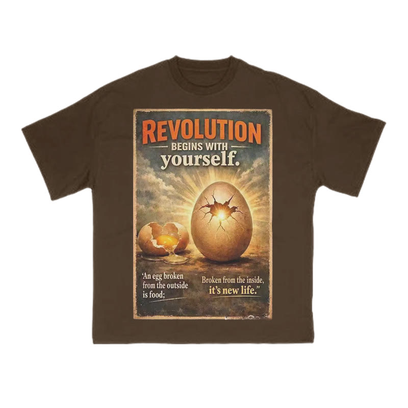 Revolution Begins With Yourself Print T-shirt - Coffee - US16-18(2XL) - image 6