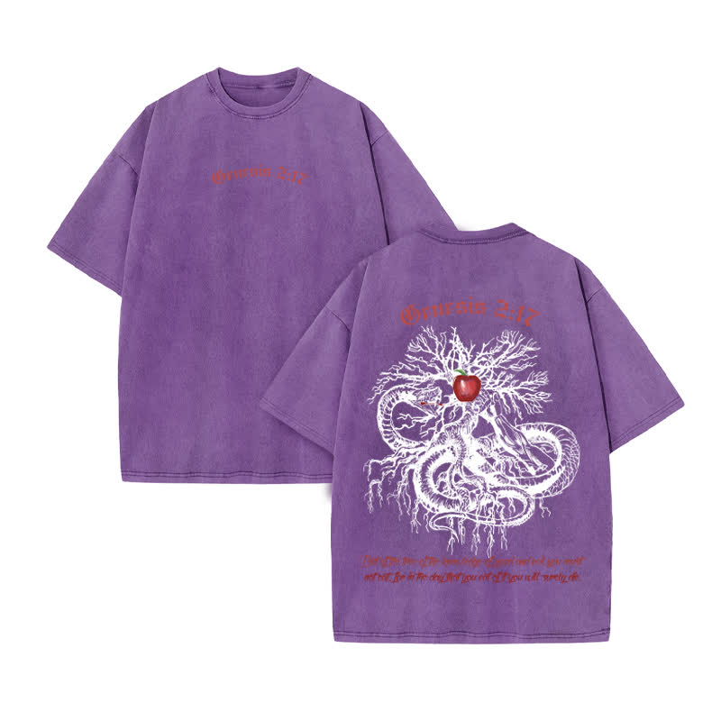 Unisex 100% Cotton Genesis 2:17 Print Acid Washed T-shirt - Purple - US20-22(3XL) - image 9