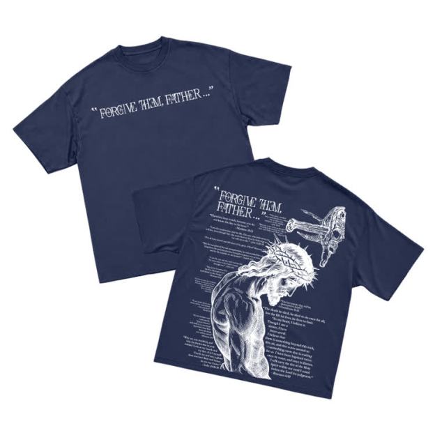 Vintage Forgive Them Father Back Graphic T-Shirt - Navy Blue - US16-18(2XL) - image 9