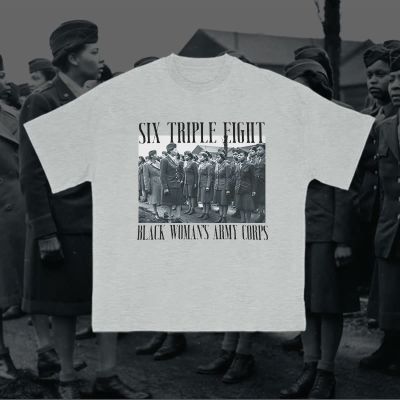 Unisex 100% Cotton Six Triple Eight Black Women's Army Corps Print T-shirt
