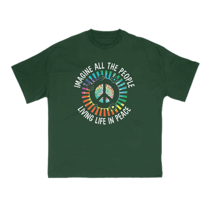 Imagine All The People Living Life In Peace Print T-shirt - Green - US16-18(2XL) - image 8