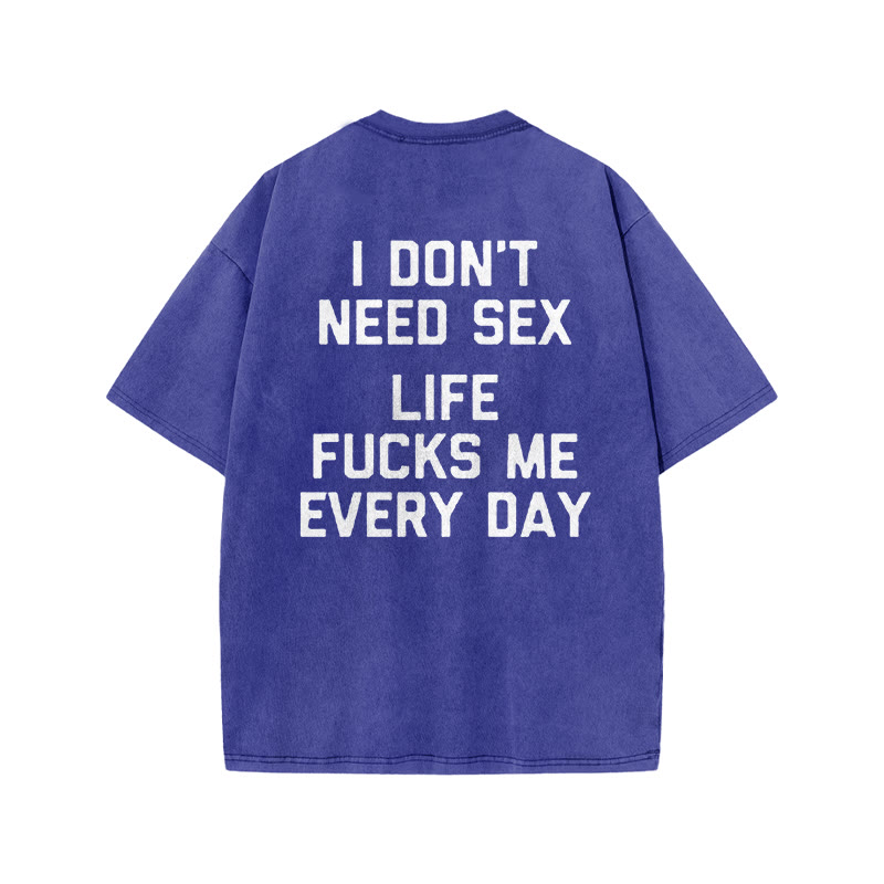 100% Cotton I DON'T NEED SEX Gym Print Acid Washed T-shirt - Blue - US20-22(3XL) - image 7