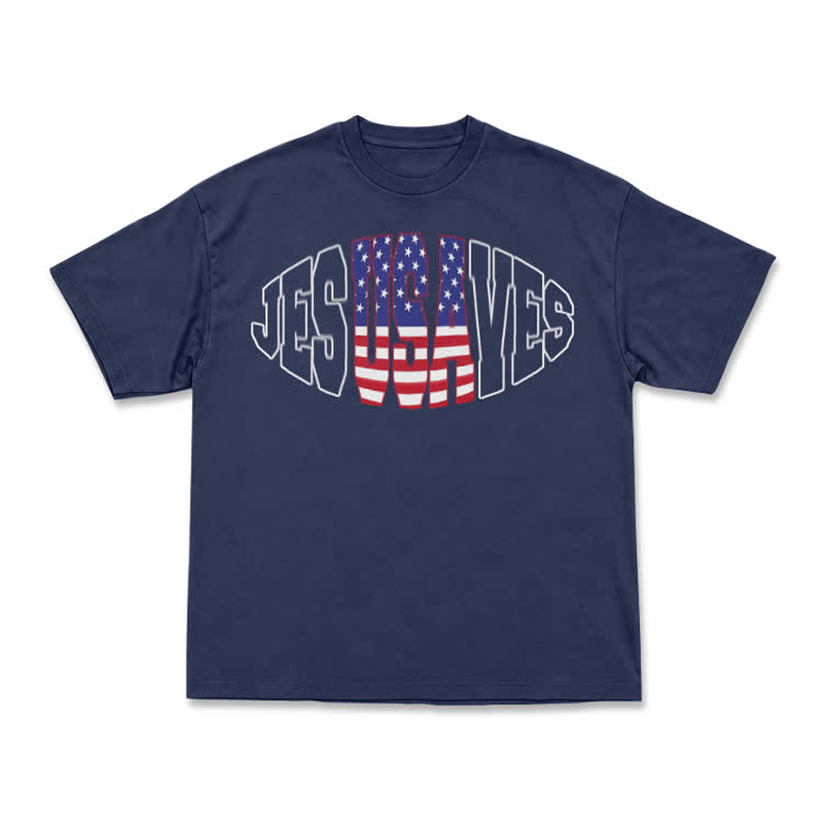 Patriotic Star Stripe Print T-Shirt - Navy Blue - US16-18(2XL) - image 13