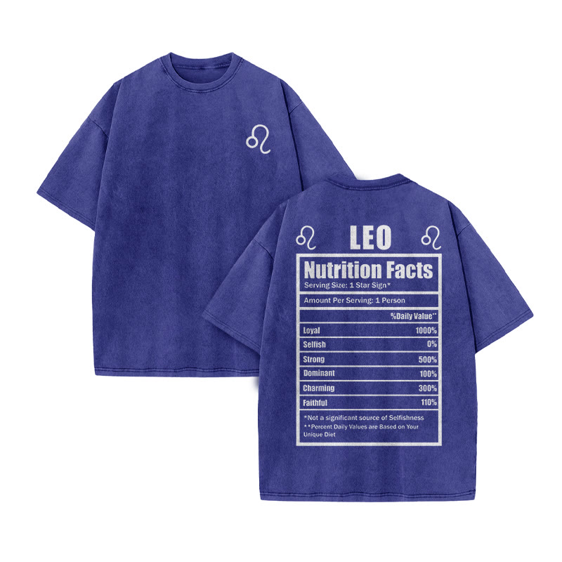 Leo Nutrition Facts Print Acid Washed T-shirt - Blue - US20-22(3XL) - image 9