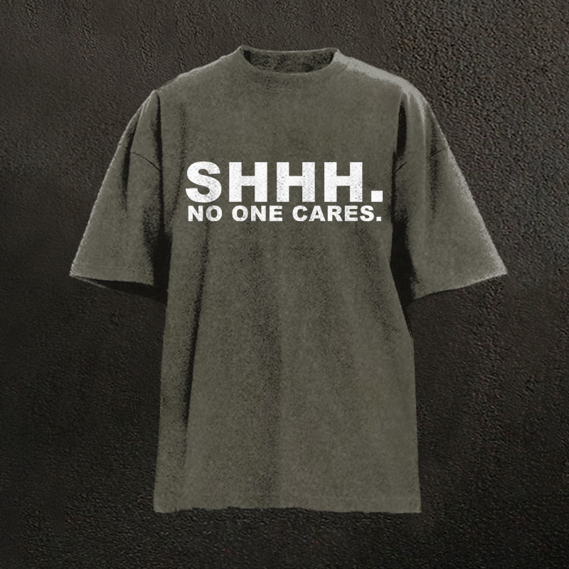 100% Cotton No One Cares Printed Washed T-shirt - Army Green - 2XL - image 4