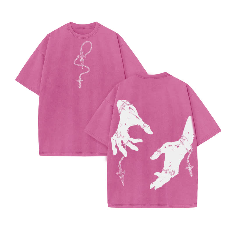 Unisex 100% Cotton God's Grip print Acid Washed T-shirt - Pink - US20-22(3XL) - image 8