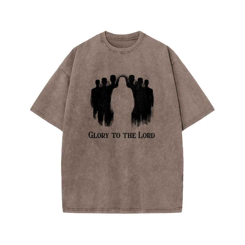 Unisex Glory To The Lord Print Acid Washed T-shirt - Coffee - US20-22(3XL) - image 3