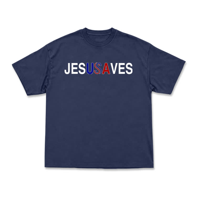 Minimalist Faith Graphic Jesus Saves T-Shirt - Navy Blue - US16-18(2XL) - image 12