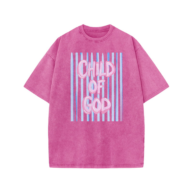 Child Of God Stripe Print Acid Washed T-shirt - Pink - US20-22(3XL) - image 3