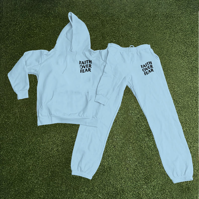 Faith Over Fear Print Causal Hoodie Set - image 6