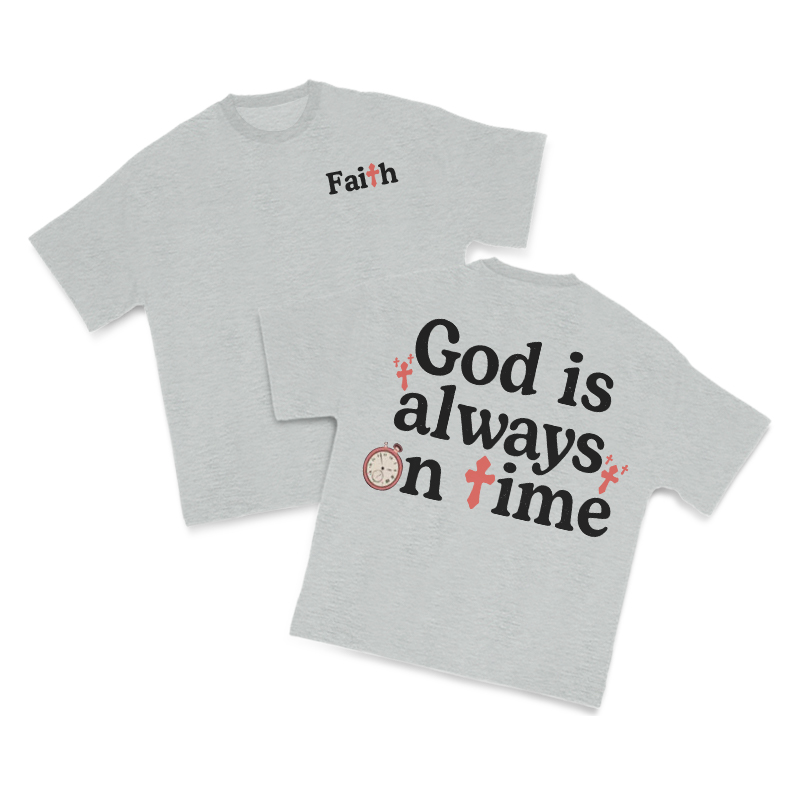 God Is Always On Time Print T-shirt - Grey - US16-18(2XL) - image 4