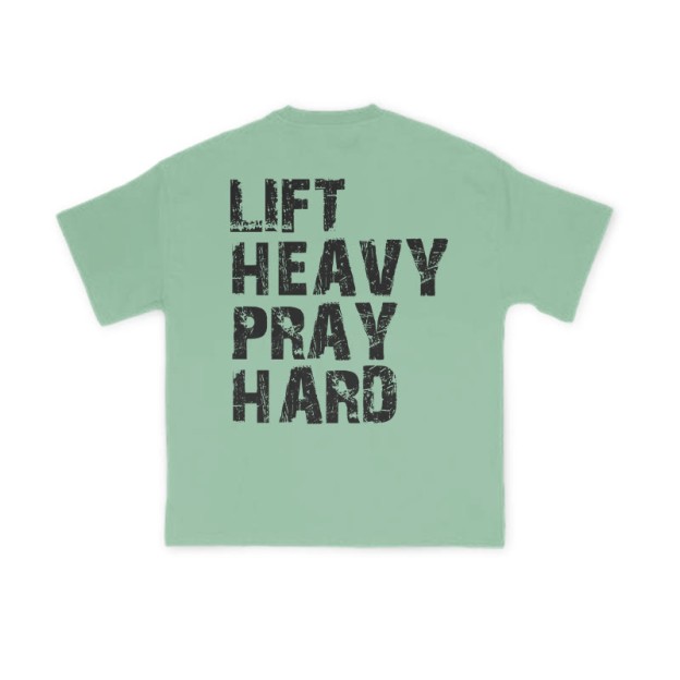 Unisex 100% Cotton Lift Heavy Pray Hard Print T-shirt - Green - US16-18(2XL) - image 8