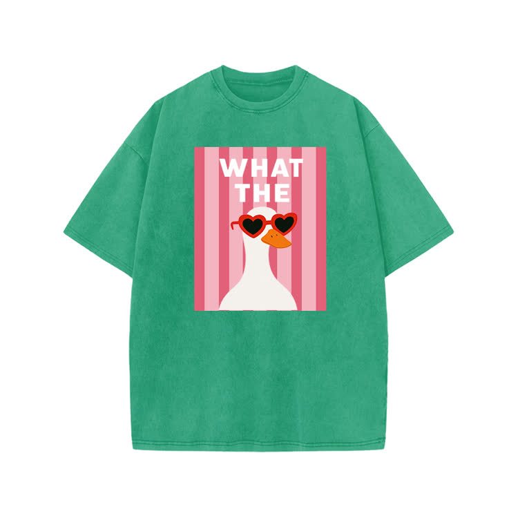 Playful What The Duck Graphic Print Acid Washed T-shirt - Green - US20-22(3XL) - image 6