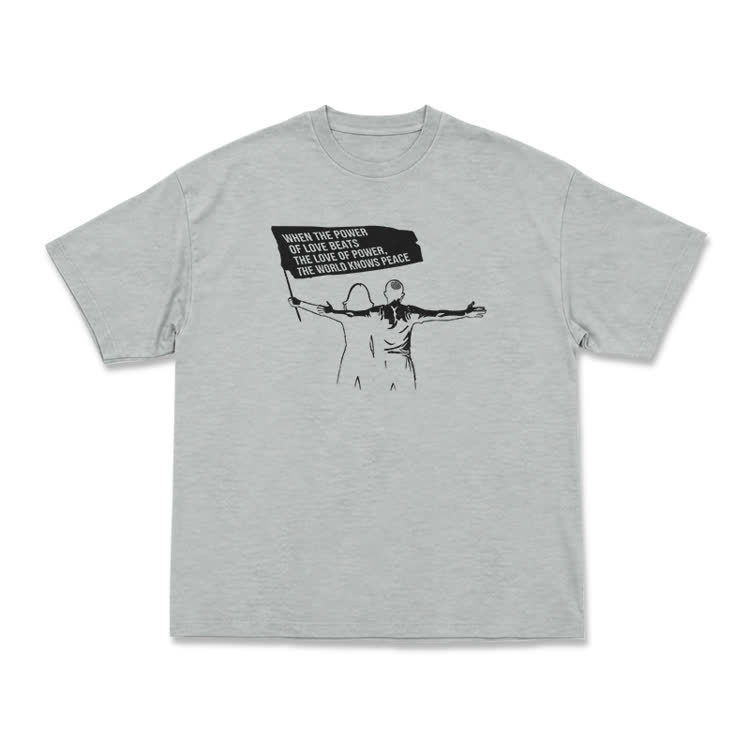 When Love Overcomes Power Print Casual T-Shirt - Grey - US16-18(2XL) - image 11