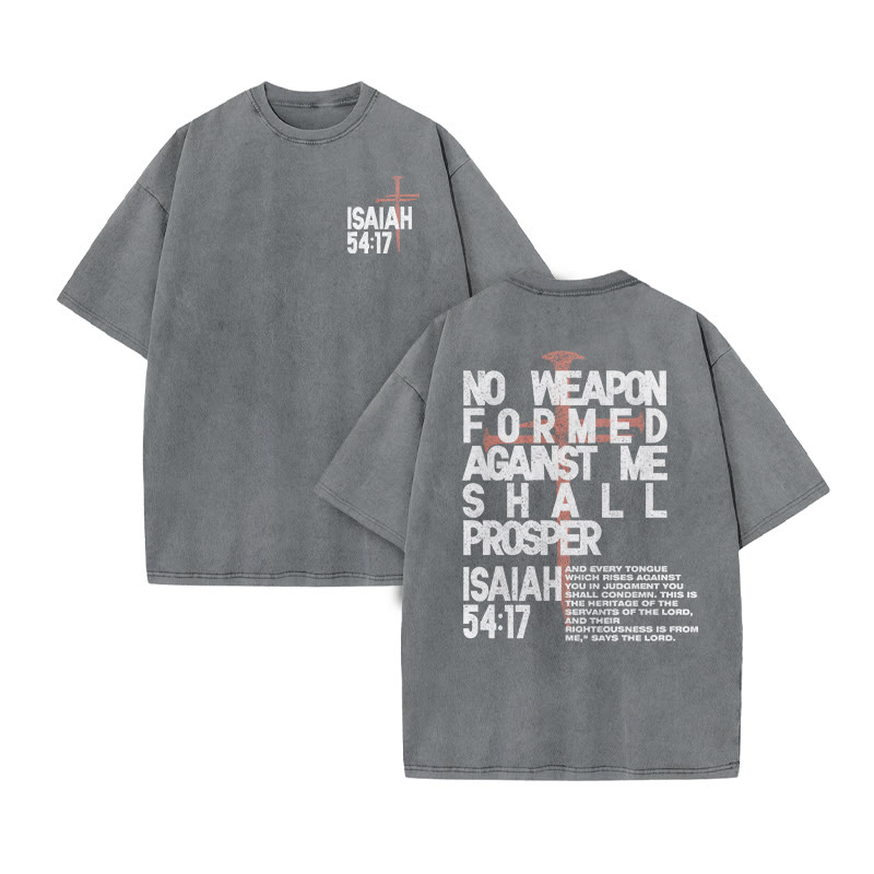 Isaiah 54:17 Print Acid Washed T-shirt - Grey - US20-22(3XL) - image 5