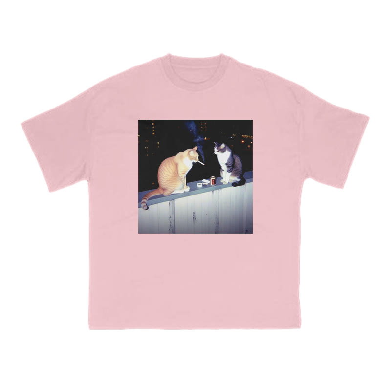 Unisex 100% Cotton Smoking Decadent Cat Print T-shirt - Pink - US16-18(2XL) - image 8