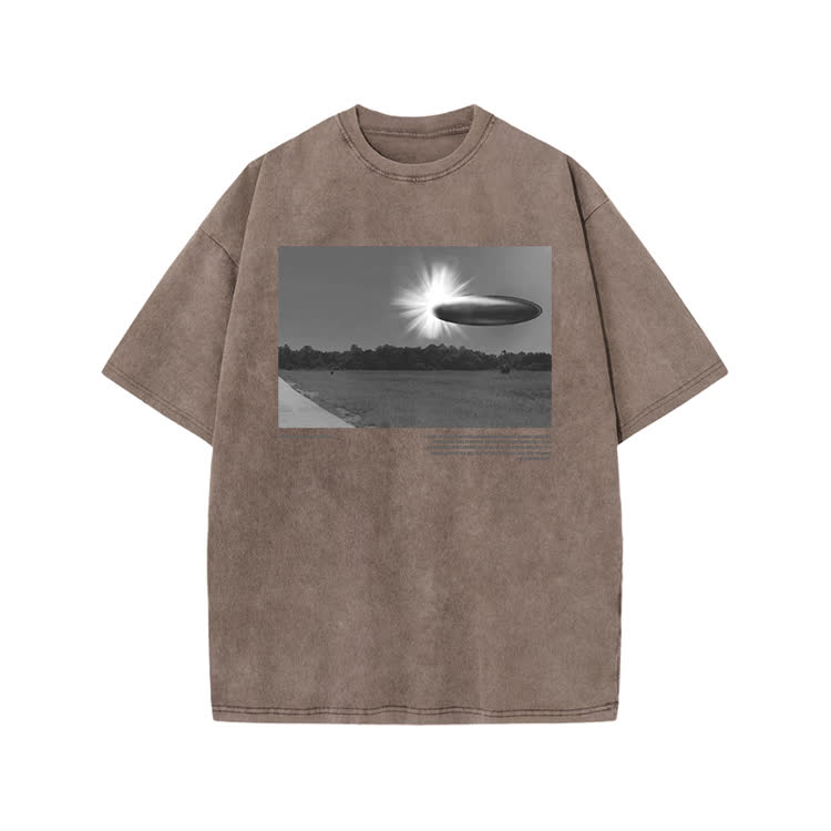 Vintage Sci Fi Photo Graphic Print Acid Washed T-Shirt - Coffee - US20-22(3XL) - image 6