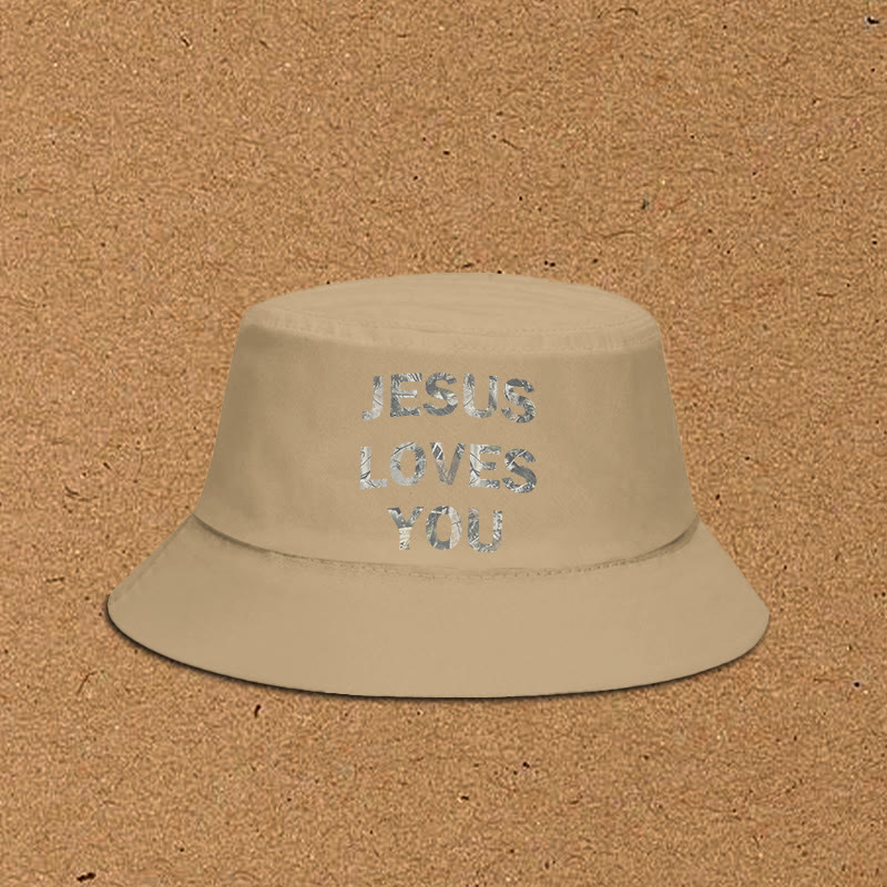 Dead Leaves Camouflage Jesus Loves You Print Bucket Hat - Khaki - XL(62cm) - image 3