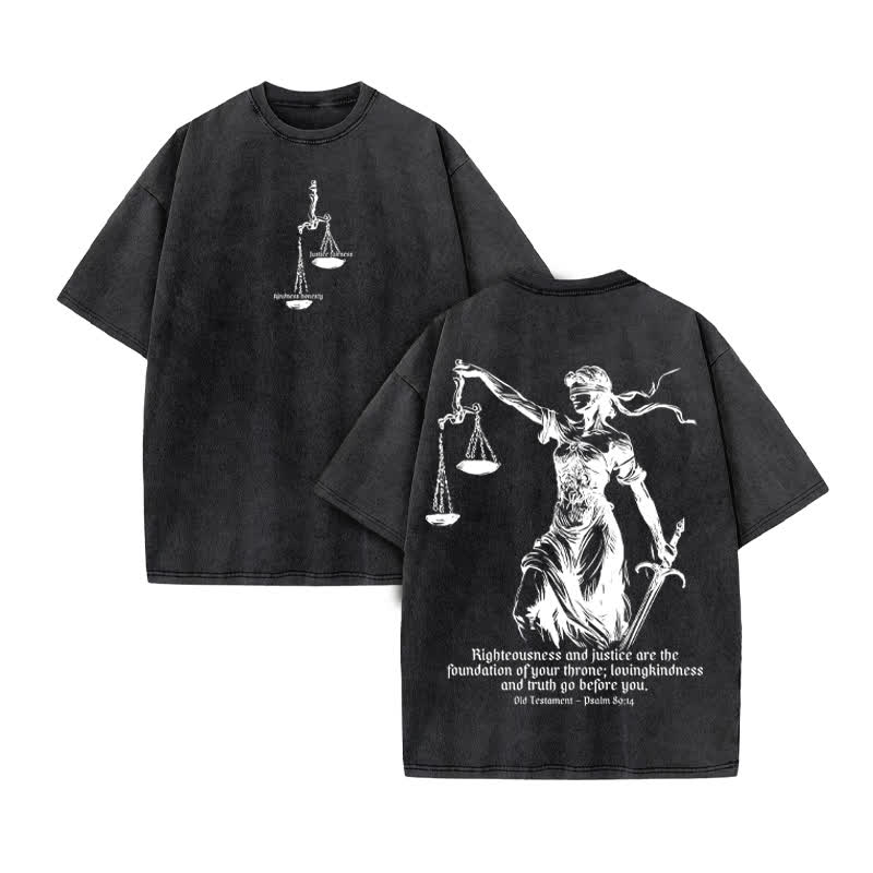 Unisex 100% Cotton Justice And Fairness Kindness And Honesty Print Acid Washed T-shirt - Black - US20-22(3XL) - image 3